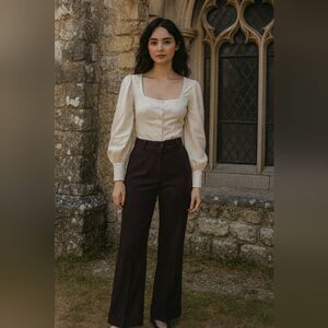 Low & Loose Trousers 11 Grape Purple Cuffed Pants Belt Loops Light Pinstripes